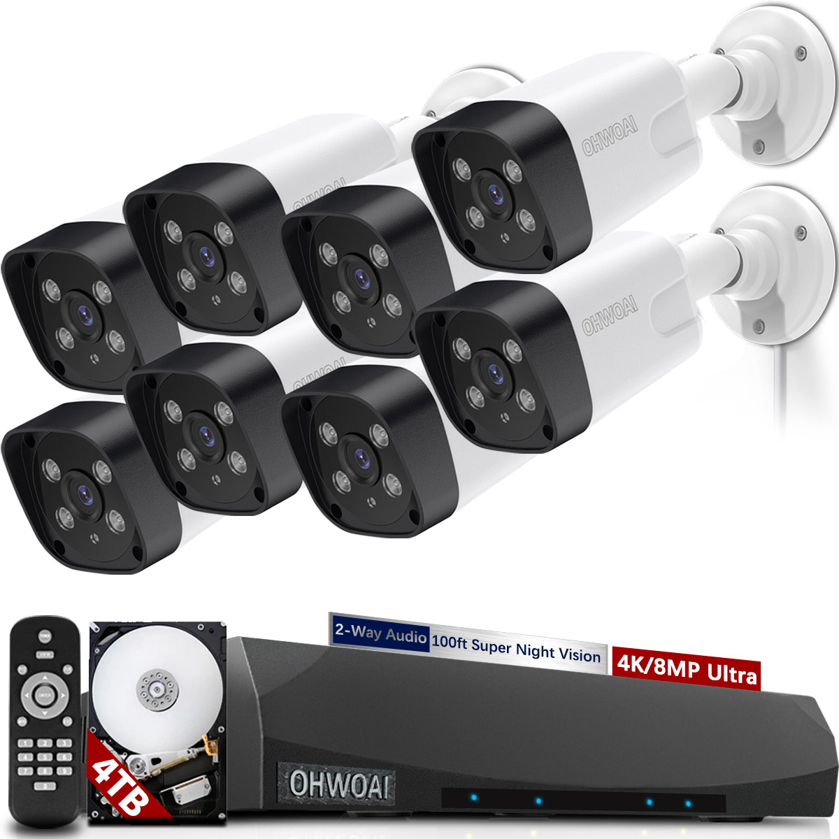 2 Way Audio 100ft Night Vision OHWOAI Wired Outdoor 4K Ultra 8 0MP 2 Way Audio 100ft Night Vision OHWOAI Wired Outdoor 4K Ultra 8 0MP