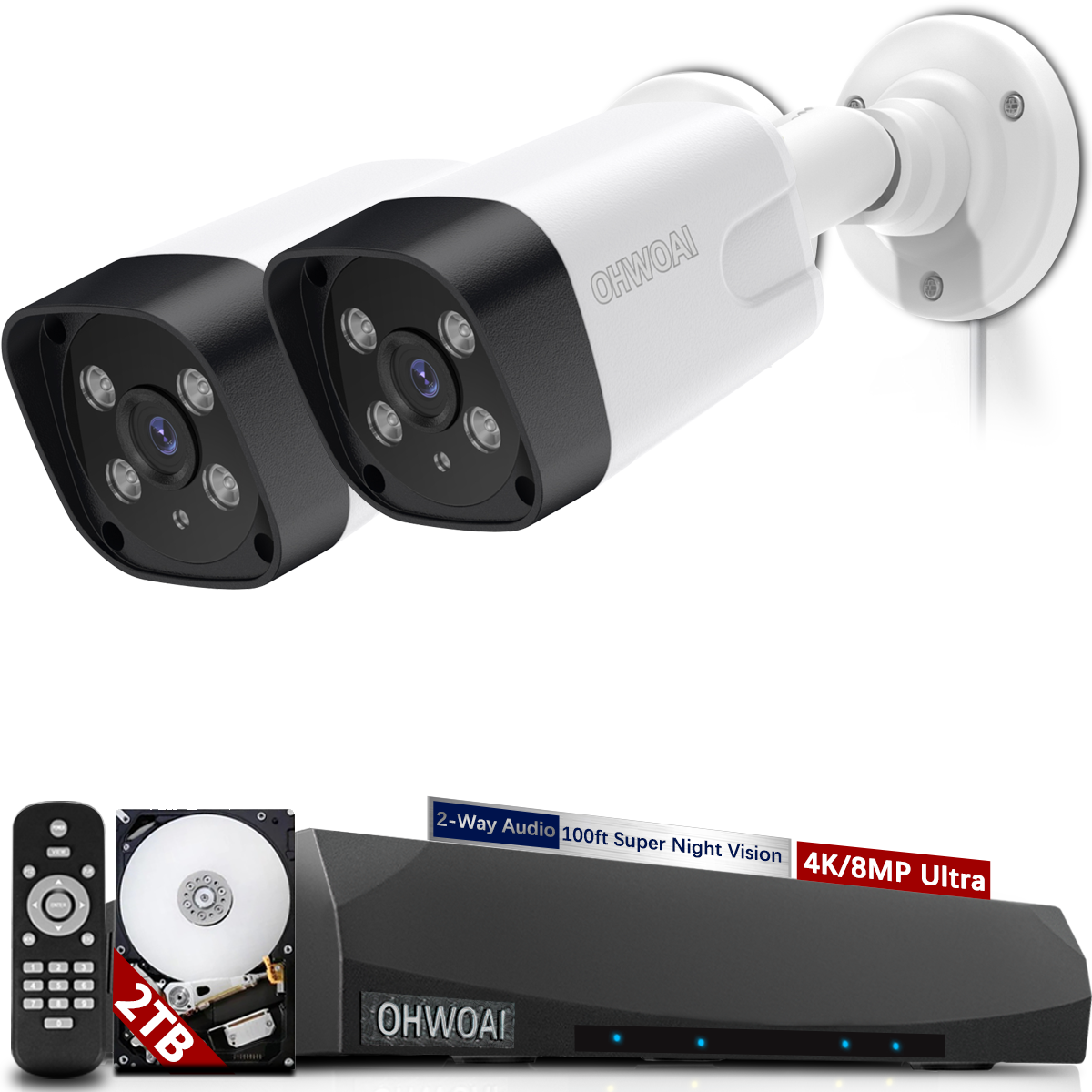 《2 Way Audio & 100 ft Night Vision》4K Ultra 8.0MP POE Security Camera