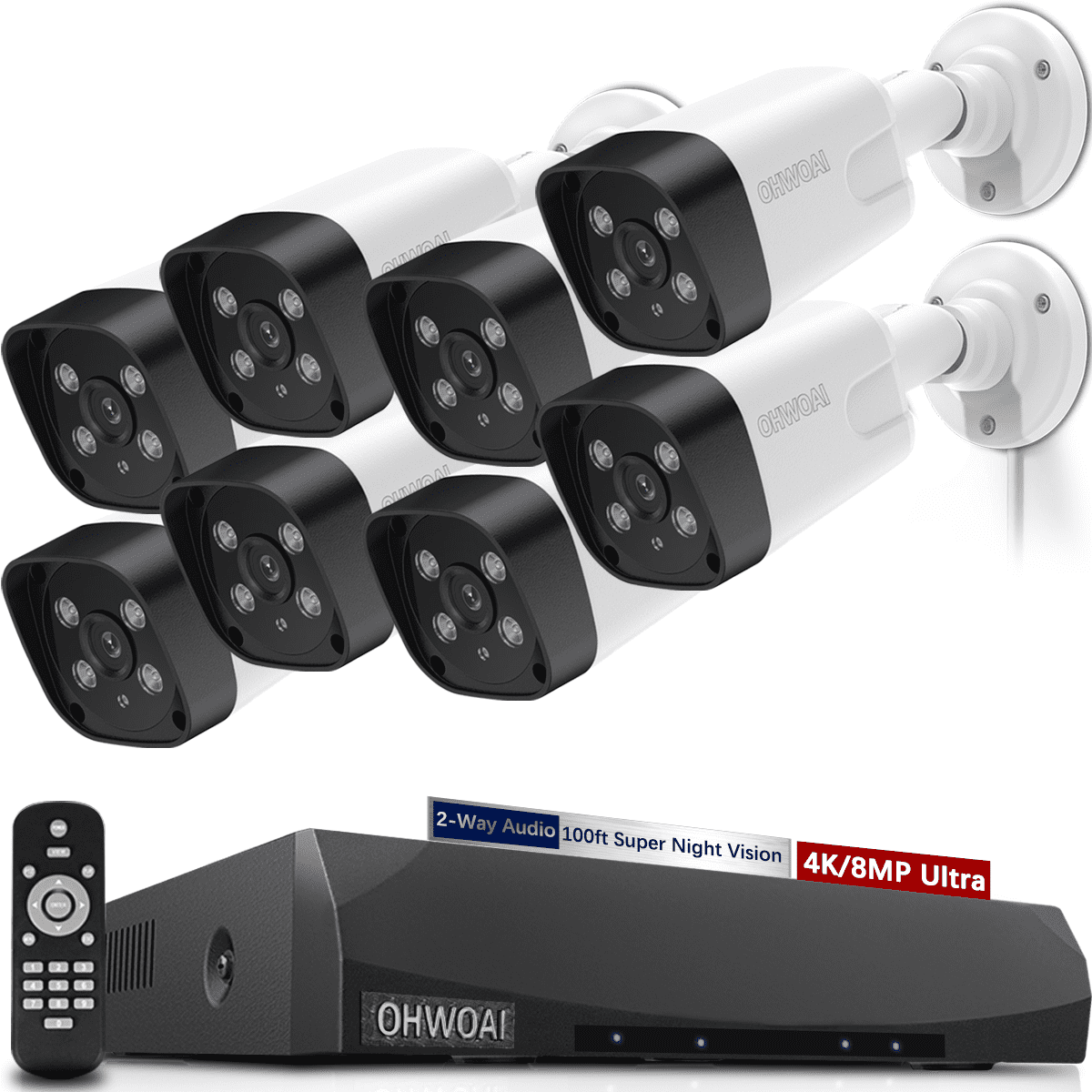 《2 Way Audio & 100 ft Night Vision》4K Ultra 8.0MP POE Security Camera System, 8MP POE Camera