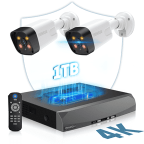 OHWOAI 4K PoE Security Camera System with Color Night Vision, 2 Cams, 8CH NVR, 1TB HDD