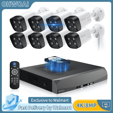 《2-Way Audio & 100ft Night Vision》OHWOAI Wired Outdoor 4K Ultra 8.0MP POE Security Camera System.