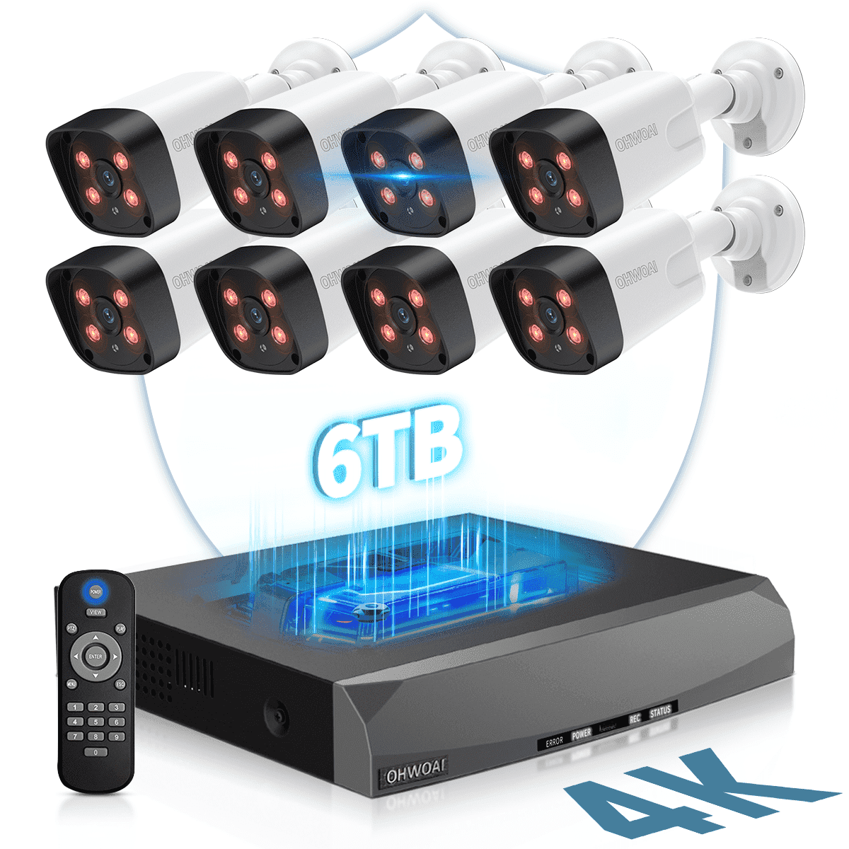 OHWOAI 4K POE Security Camera System, 8 Wired Cameras with 2 Way Audio, POE Cameras for Home Security, NVR Video Surveillance Systems