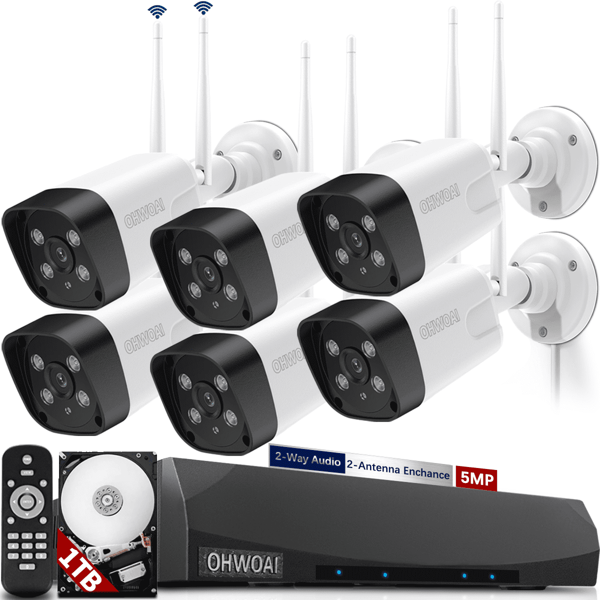 OHWOAI Wireless Security Camera System with Dual Antennas,Wireless Home ...