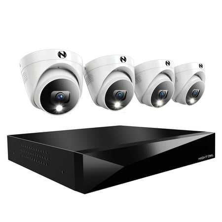 Night Owl - 2-Channel, 4-Camera Dome Indoor/Outdoor Wired 2K 2TB DVR Security System with 2-Way Audio - Black/White