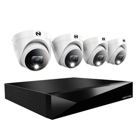 Night Owl - 2-Channel, 4-Camera Dome Indoor/Outdoor Wired 2K 2TB DVR Security System with 2-Way Audio - Black/White