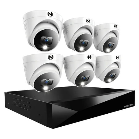 Night Owl - 12-Channel, 6-Camera Dome Indoor/Outdoor Wired 2K 2TB DVR Security System with 2-Way Audio - Black/White