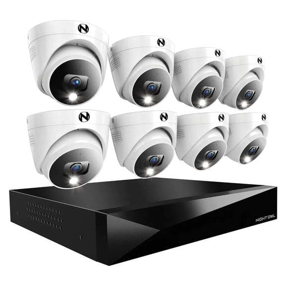 Night Owl 2-Way Audio 12 Channel DVR Security System with 2TB Hard Drive and 8 Wired 2K Deterrence Dome Cameras