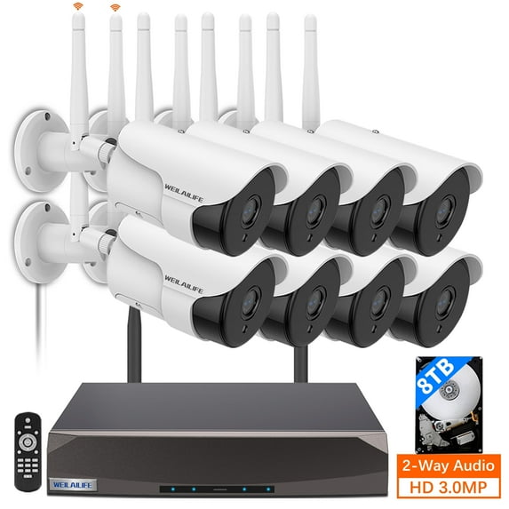 WEILAILIFE 3MP Wireless Security Camera System Outdoor with 130° Wide Angle Lens,WiFi Video Surveillance