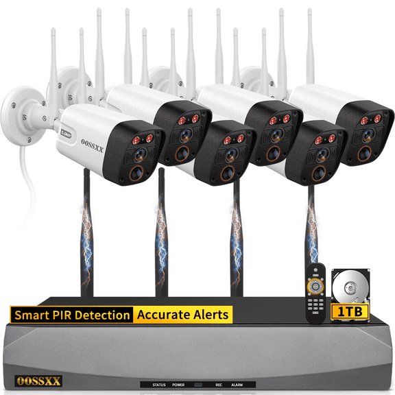 OOSSXX 5MP 6-Camera Wireless Security System with Dual Antenna WiFi, 130° Wide Angle Outdoor Cameras with 4K 16CH NVR