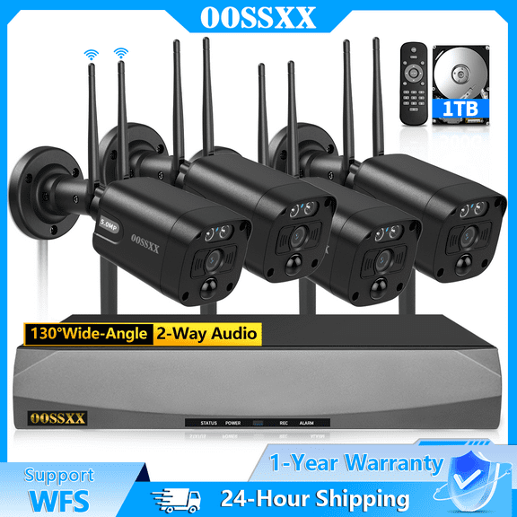 (2-Way Audio & PIR Detection) OOSSXX 5MP Dual Antennas Outdoor Security Camera System with Wireless Technology for Home