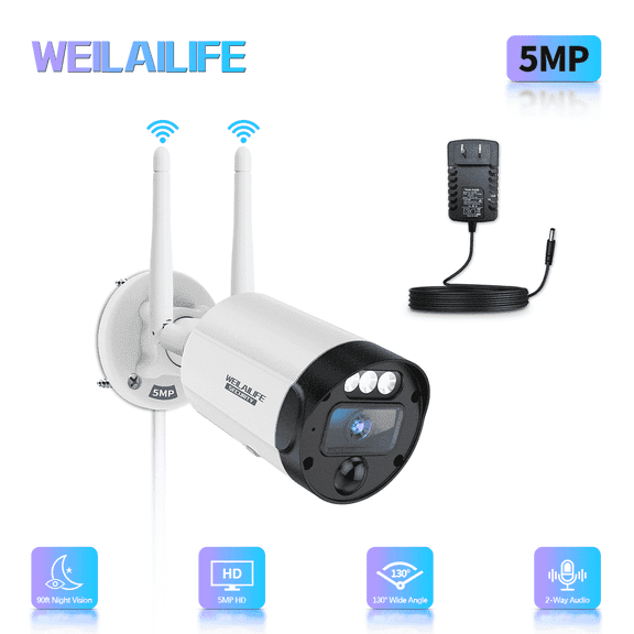 【2-Way Audio & PIR Motion Detection】 Dual Antenna Enhanced Outdoor Wireless Security Camera System (1 Pack)