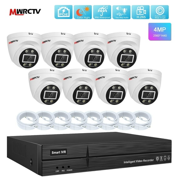 2-Way Audio PoE IP Security Camera System,8pcs Wired 4MP Dome Camera for Home Security,110Wide Angle Lens,Smart Dual Light,Human&Vehicle Detection,8 Port 16CH 4K NVR,24/7 Recording(NO HDD)