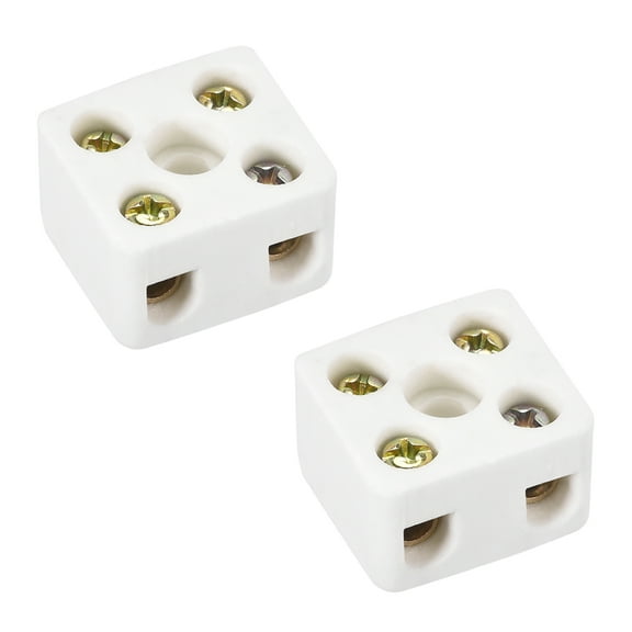 2 Way Ceramics Terminal Blocks High Temp Porcelain Connectors 21.5x19.5x14.2mm for Electrical Wire Cable 2 Pcs
