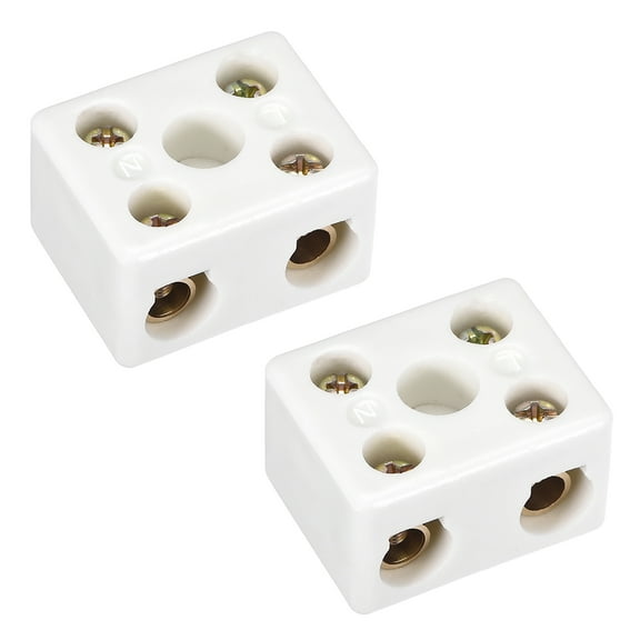 2 Way Ceramics Terminal Blocks High Temp Porcelain Connectors 39x31.5x23mm for Electrical Wire Cable 2 Pcs