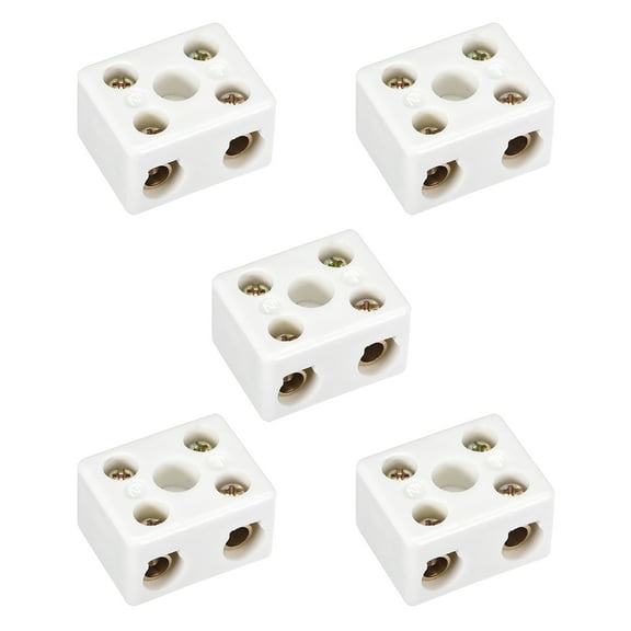 2 Way Ceramics Terminal Blocks High Temp Porcelain Connectors 39x31.5x23mm for Electrical Wire Cable 5 Pcs