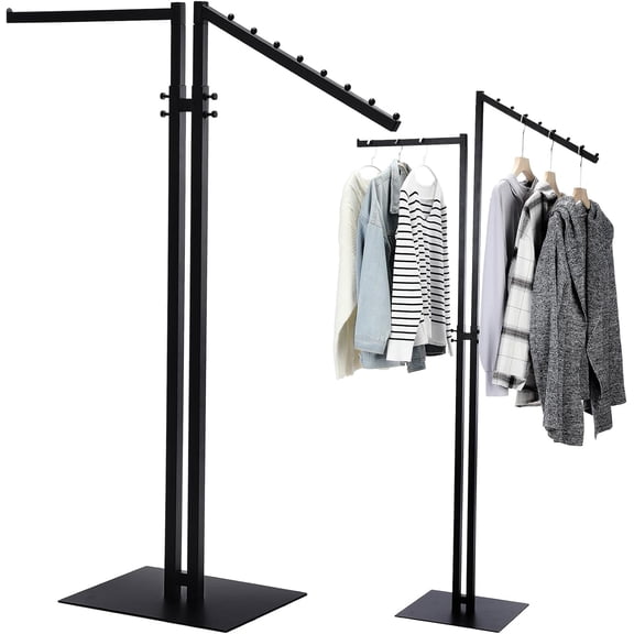 2 Way Clothing Rack with Straight and Slant Arms Heavy Duty Clothes Garment Rack for Retail Restaurants Storage Display, Adjustable from 48 Inch to 72 Inch(Black)