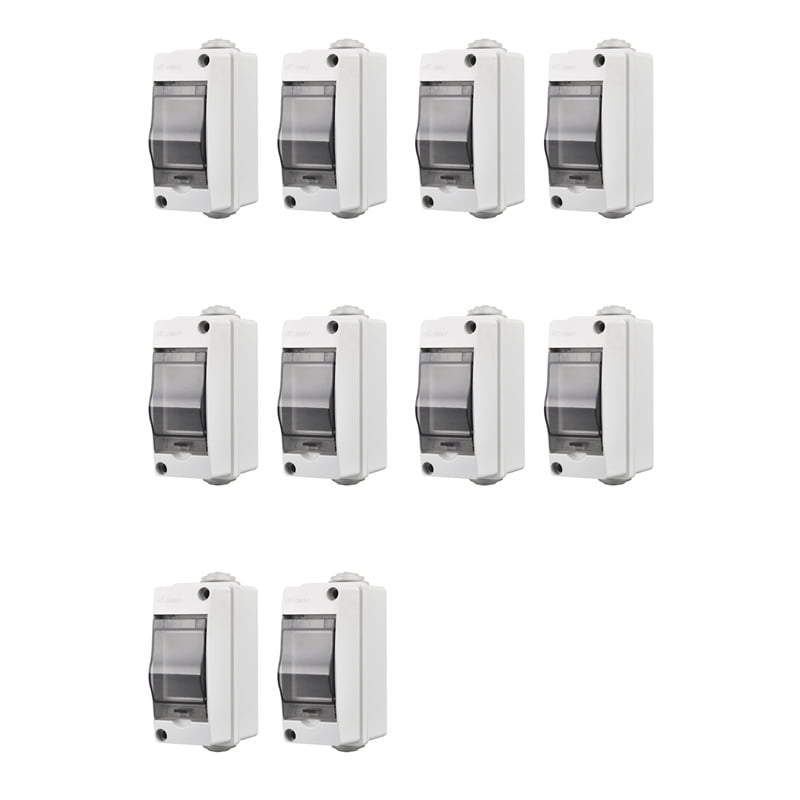 2 Way Distribution Protection Box, Waterproof Transparent Cover 2 DIN Rail Outdoor Distribution Junction Box 10Pcs