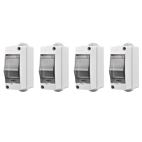 2 Way Distribution Protection Box, Waterproof Transparent Cover DIN Rail Outdoor Junction Box 4Pcs