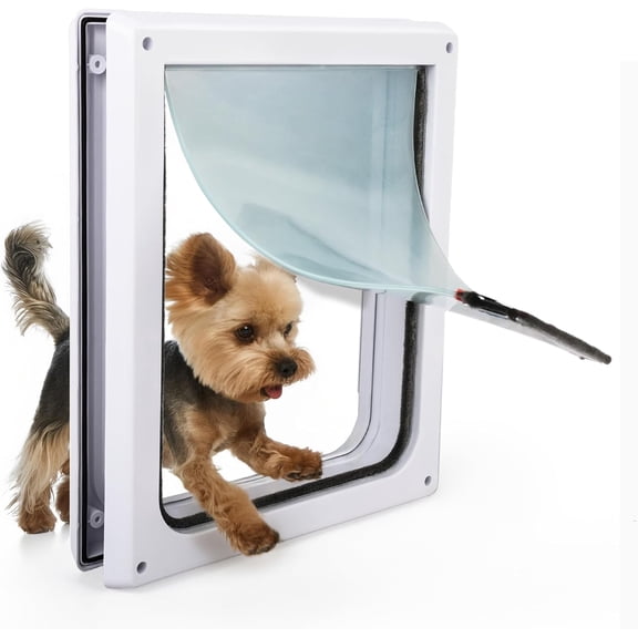 2 Way Dog Door, Lockable Doggy Door with Safe Metal Panel & Flexible Transparent Flap, Weatherproof & Easy Install Pet Door for Dogs and Cats, Quiet Design Dog Flap (9.8"x11.4")