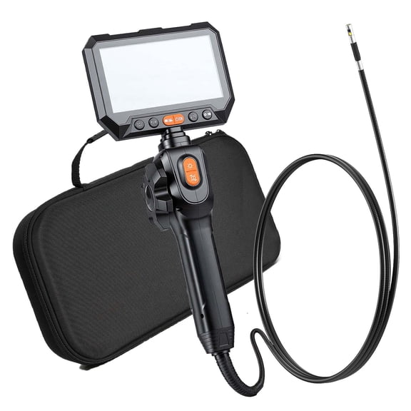 1080P HD Industrial Borescope Inspection Camera with 2-Way Dual-Lens Articulating Probe, 4.9FT Rigid Snake Cable, 5 Inch IPS Screen, IP67 Waterproof Endoscope for Automotive Wall Pipe Inspection