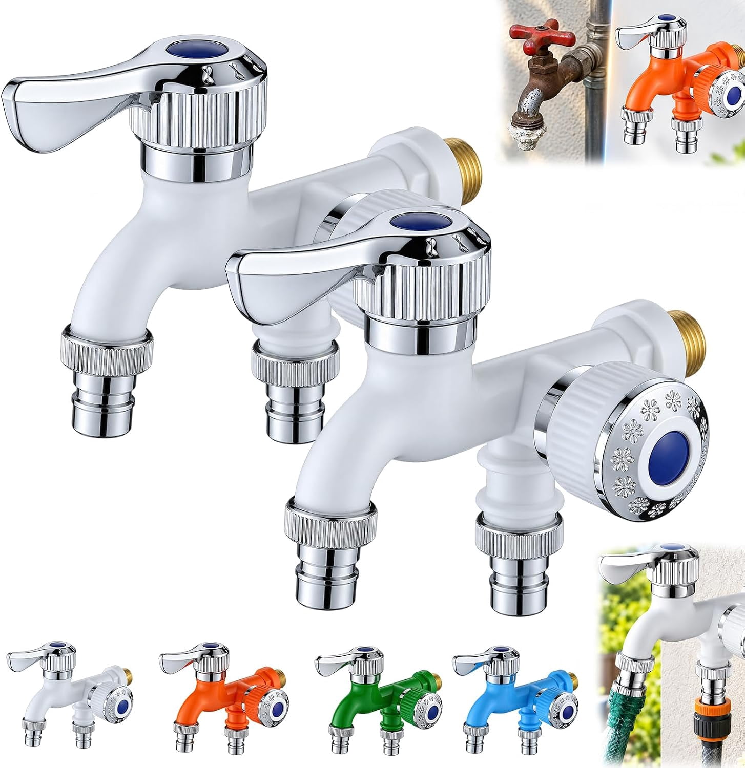 2-Way Dual Outlet Washing Machine Plastic Faucet-Hose Splitter，white ...