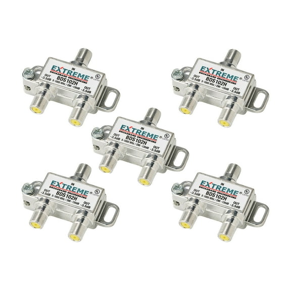 2 Way Extreme/Amphenol 1Ghz High-Performance Universal Coaxial Cable Splitter BDS102H 5 Pack
