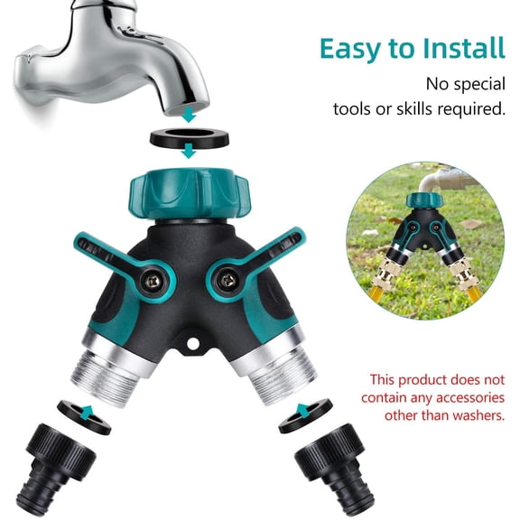 2 Way Garden Hose Splitter Heavy Duty Water Hose Adapter, Outdoor Y Hose Connector with Rubber Washers Rubberized Grip for Faucet Sprinkler Drip Irrigation Systems Lawns