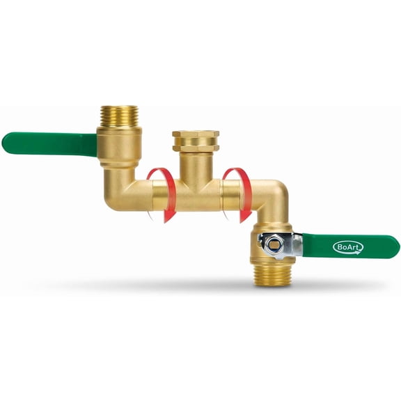 2 Way Heavy Duty Brass Garden Hose Splitter, 360 Rotatable Y Valve, Full Flow Large Ball Valve, Long Handle, Thickened Solid Brass, 3/4" GHT Thread for Outdoor Faucet, Lawn Irrigation, Car Wash