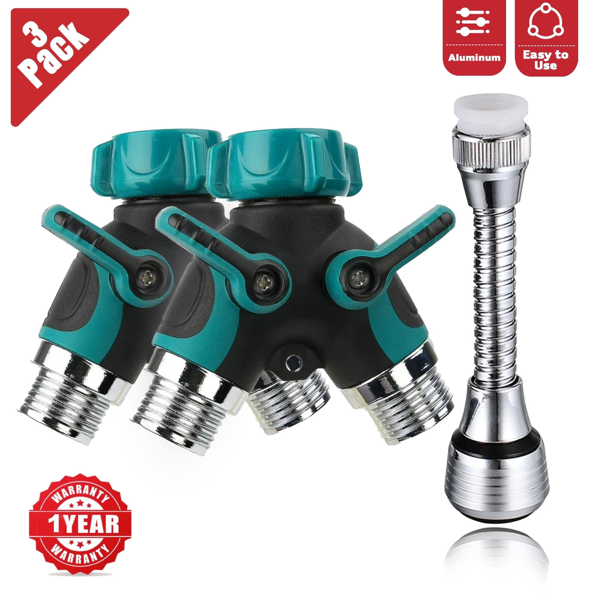 Water Bib Riser 2 Way Heavy Duty Garden Faucet Hose Splitter, Water Bib Tap Y Connector ...