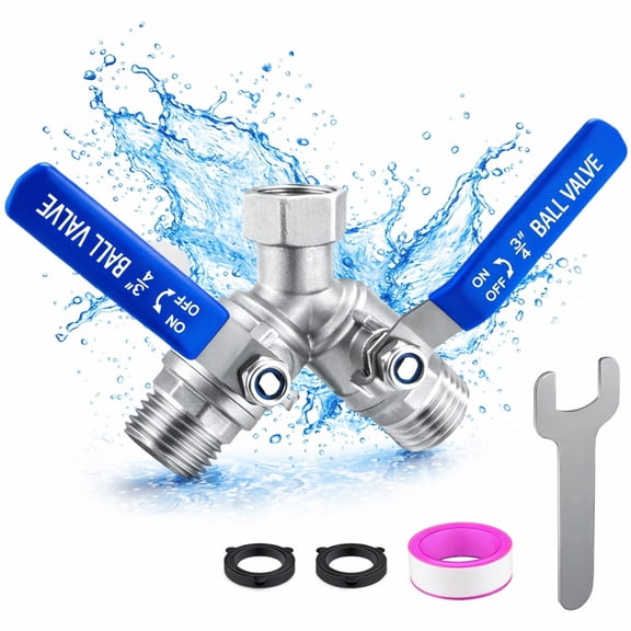 2-Way Heavy Duty Hose Y Splitter, 3/4" GHT Stainless Steel Garden/Water Hose Connector, Full Flow Adapter with Wrench