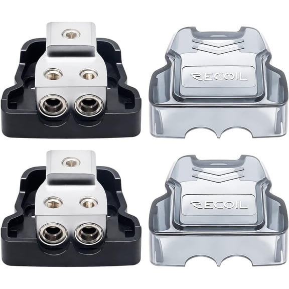 2-Way Power Distribution Block, 1 X 0/2/4 Gauge in / 2 X 4/8 Gauge Out Power Distribution Ground Distributor Block for Car Audio Amplifier Splitter 2 Pack