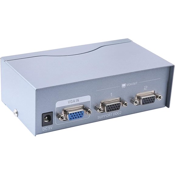2 Way Powered VGA Splitter Amplifier Box High Resolution 1080p SVGA Video 1 in 2 Out 250 Mhz for 1 PC to Dual Monitor Computer