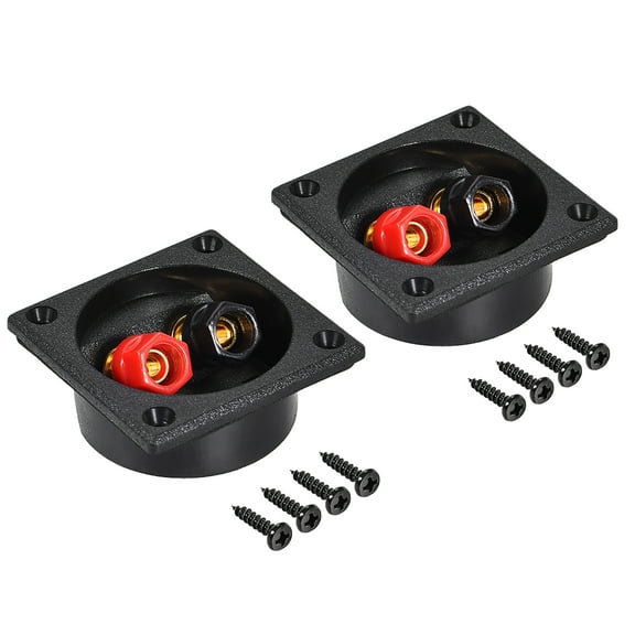 2-Way Square Speaker Box Terminal Binding Post Stereo Screw Cup Connectors Subwoofer Plugs Black, 2pcs