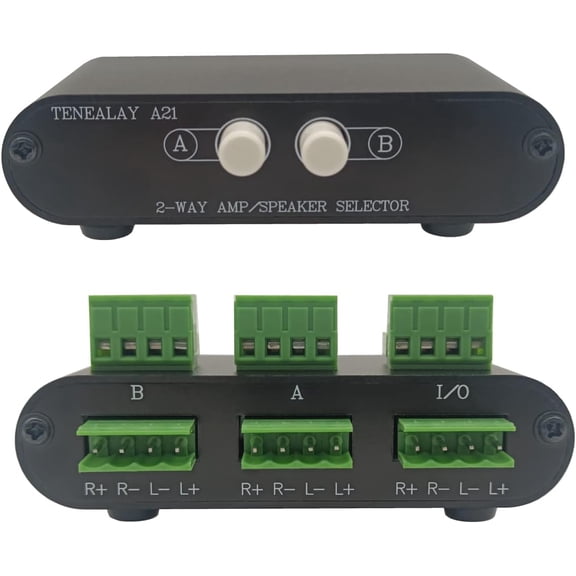 2-Way Stereo Amplifier Speaker Selector, AB Speaker Switch 2 Zone Distribution, Amp Switcher Box, SPK Controller A21