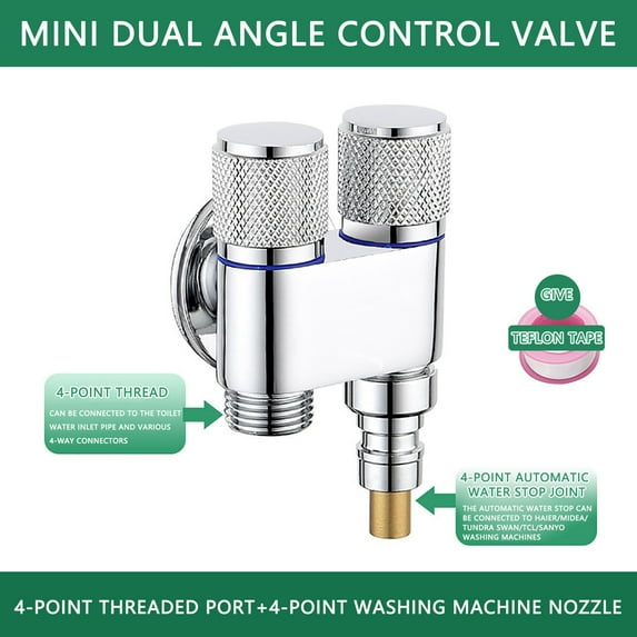 2-Way Toilet Bidet Shower Faucet Angle | Alloy Mini Washing Machine Water Stop | 4-Point Thread Universal Connection | 90° Quick Opening Handle | Bathroom Plumbing Accessories