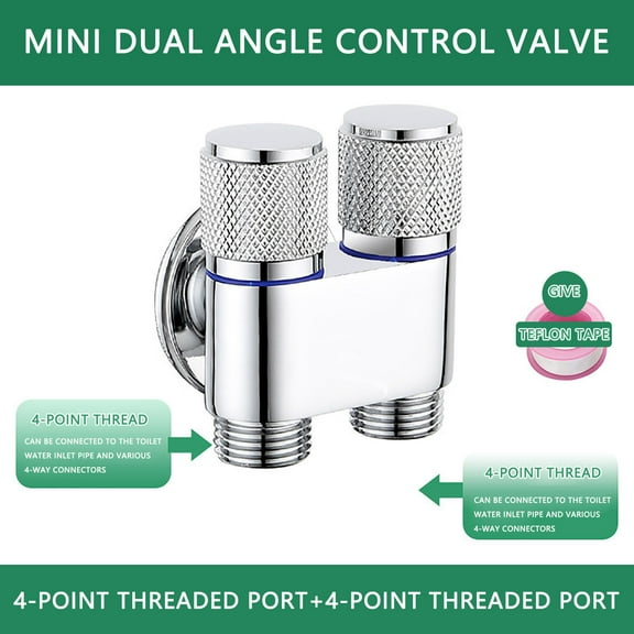 2-Way Toilet Bidet Shower Faucet Angle | Alloy Mini Washing Machine Water Stop | 4-Point Thread Universal Connection | 90° Quick Opening Handle | Bathroom Plumbing Accessories