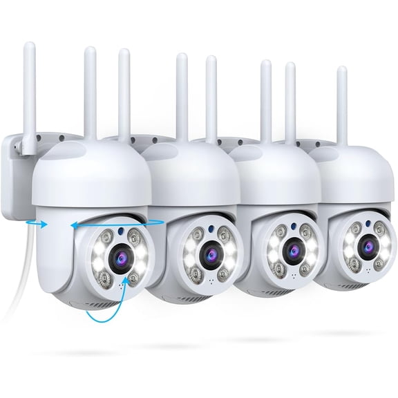 (2-Way o & 2.4G/5G WiFi 6) 360 PTZ Security Cameras Wireless Outdoor for Home Camera System Indoor, 2K P Color Night Vision, Auto Tracking, 4Packs