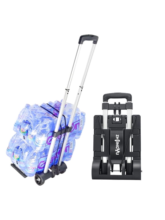 Folding Hand Truck Aluminum Trolley,Small Dolly, Foldable Hand Cart Collapsible 2 Wheel Luggage Trolley Foldable Dolly Expandable Large Chassis Foldable into Backpack