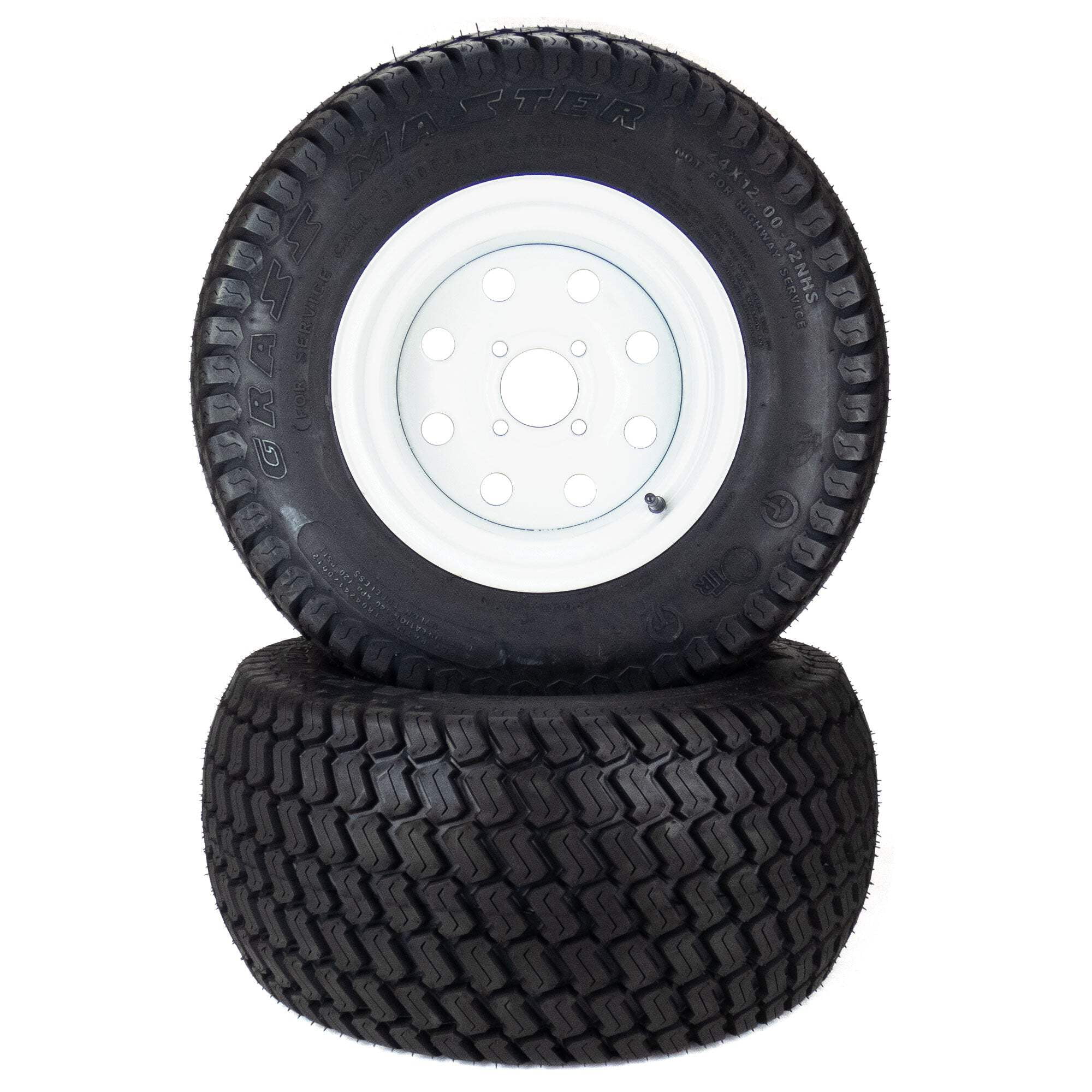 Lawn Mower Rims: 2 Wheel Assemblies 24x12.00-12 White Fits Lawn Mower Rims: 2 Wheel Assemblies 24x12.00-12 White Fits