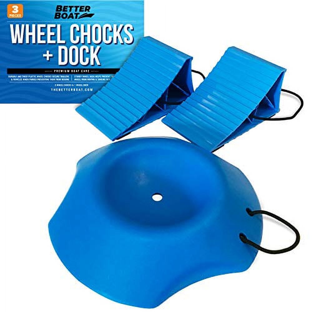 2 Wheel Chocks with Rope and Wheel Dock for Boat Trailer Travel Camper