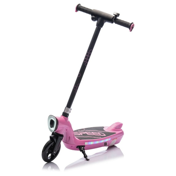 2 Wheel Electric Scooter for Boys & Girls Ages 6+, Kids Scooter with Kickstand & LED Lights, Rear Brake, Wider Anti-Slip Deck, One-Button Start, Fun Pink Design