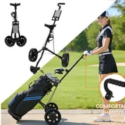 2 Wheel Golf Push Cart, Foldable Walking Golf Trolley 3kg, Lightweight Golf Cart with Wear Resistant PP Wheels, Tee Holder, Storage Scoreboard, Ball Holder Black