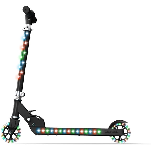 2-Wheel Kids Kick Scooter with Full LED Lights on Deck, Wheels, Stem & Grips, Adjustable Height, Easy Fold Design & Rear Foot Brake, Outdoor Ride Toy for Boys Girls Ages 5+
