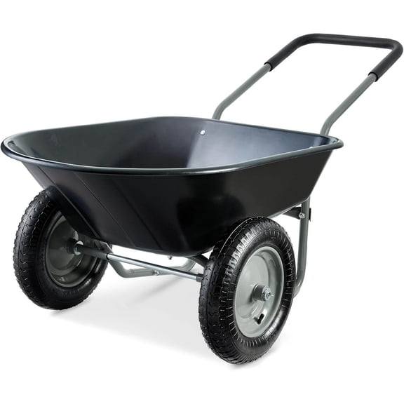 2-Wheel Utility Garden Wheelbarrow with Inflatable 14-Inch Rubber Wheels, 5 cu ft Capacity, Powder-Coated Steel Frame, Black