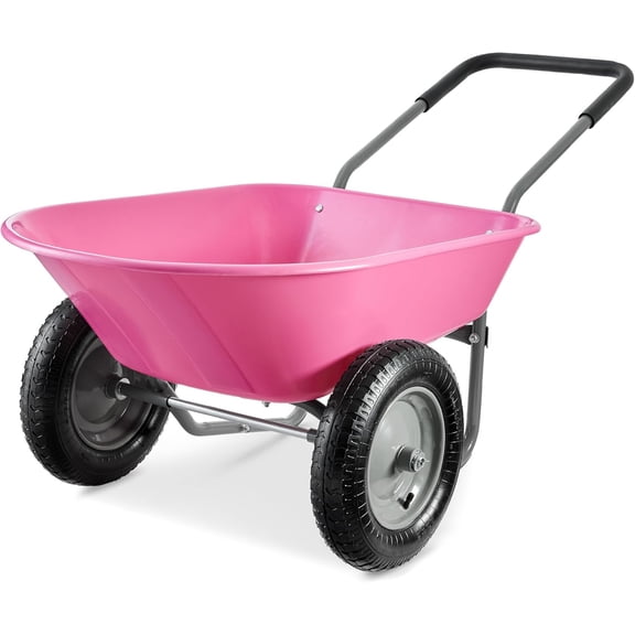 2-Wheel Utility Garden Wheelbarrow with Inflatable 14-Inch Rubber Wheels, 5 cu ft Capacity, Powder-Coated Steel Frame