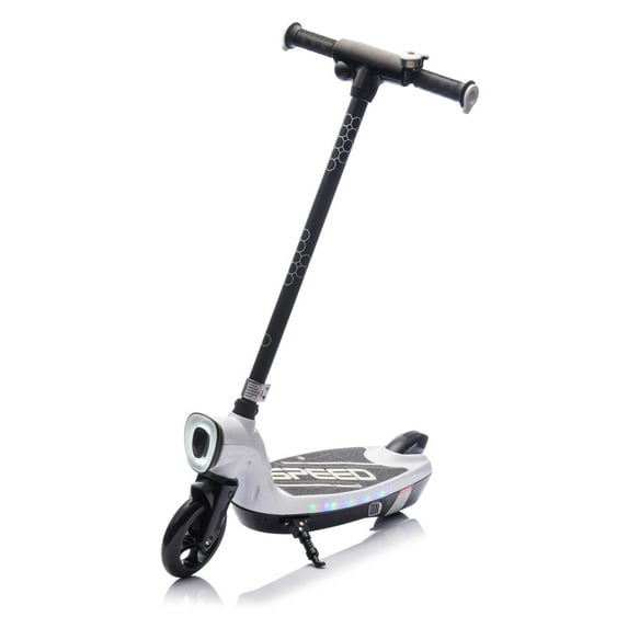 2 Wheels Electric Scooter for Boys Girls Ages 6+,Kids Scooter with Kickstand and Colorful LED Lights,Kick-Start Boost Scooter with Scooter Bell,Rear Brake,Wider Pedal and Non-Slip Handle,White