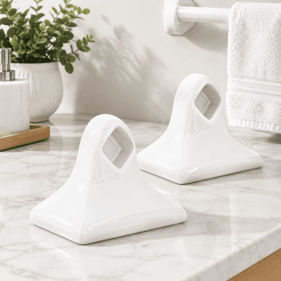 2 White Ceramic Porcelain Towel Bar Brackets Mid Century Modern Bathroom Kitchen Holder
