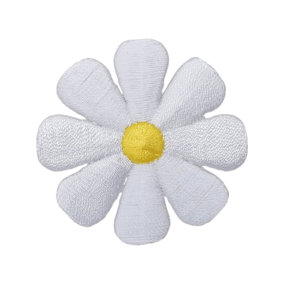 2" White Daisy, Flower, Embroidered, Iron on Patch