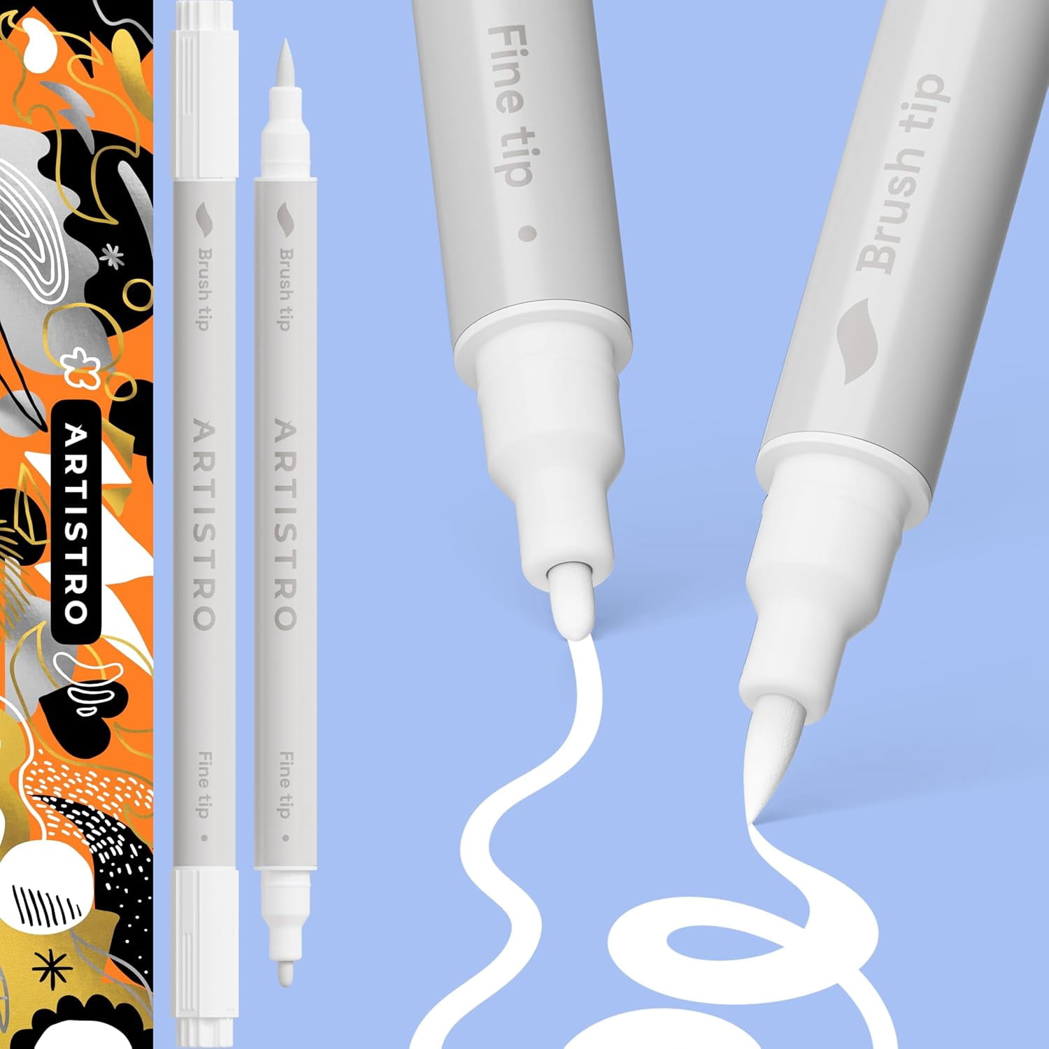 2 White Dual-Tip Acrylic Paint Pens - Multisurface Markers for Glass, Rock, Fabric, Wood, Plastic & More - 1 mm Fine & Brush Tips