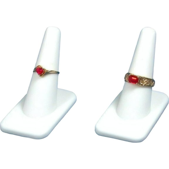 2 White Rubber Ring Finger Jewelry Holder Showcase Display Stands